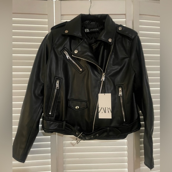 SOLD. Black Zara Leather Jacket - Picture 1 of 3